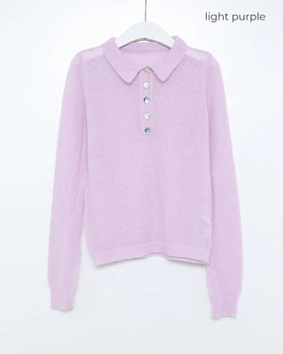 See-through half-open collar knit