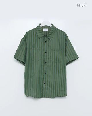 (Unisex) Striped Wide Hood Short Sleeve Shirt