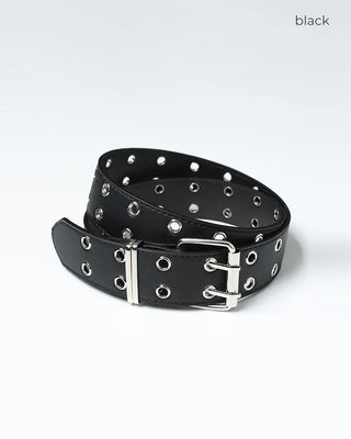 Double eyelet square buckle leather belt
