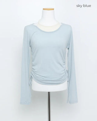 Halter neck layered shirring t-shirt