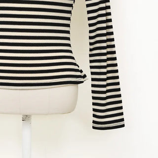 Striped button-down off-shoulder T-shirt