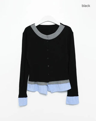 Shirt-layered cardigan