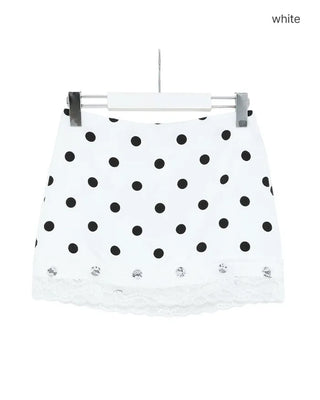 Polka dot lace mini skirt