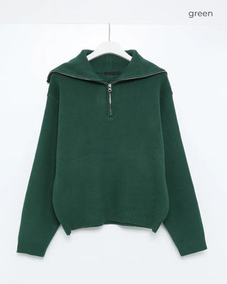 Big Collar Half-Zip Knit