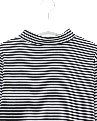 Striped half-turtleneck cut and sew