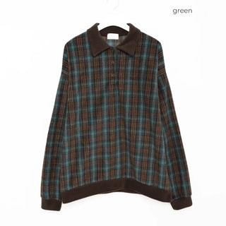 (Unisex) Polo Neck Tartan Check Fleece