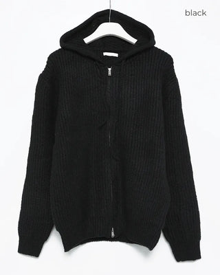 (Unisex) Rib-Knit Zip-Up Hoodie