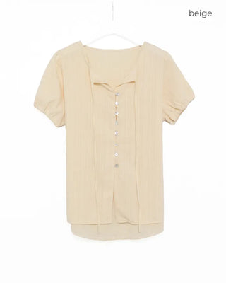Collarless tie blouse
