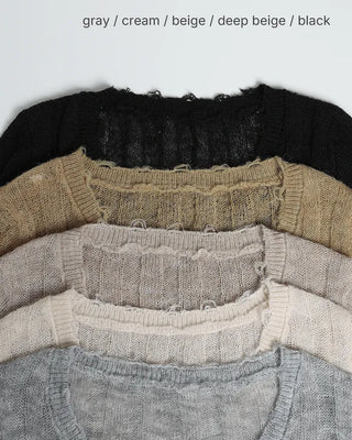 V-neck sheer ribbed knit