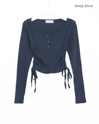 Jewel Neck Drawstring Crop T-Shirt