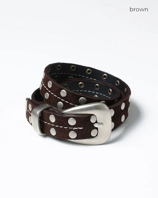 Suede center-stitched double-studded belt