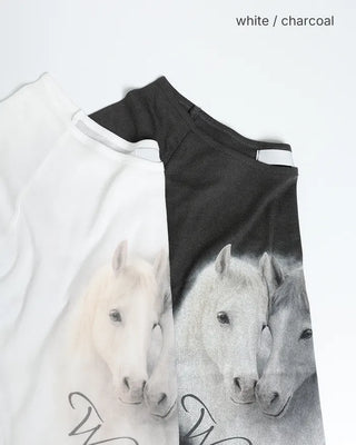 Double Horse Raglan Shoulder Long T-Shirt