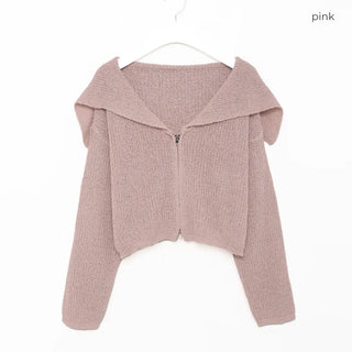 Sailor collar knit zip-up
