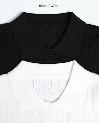Cable knit slim-fit short-sleeve knit