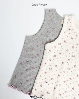 Flower scalloped hem ribbed sleeveless top