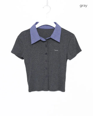 Two-tone check short-sleeved cardigan