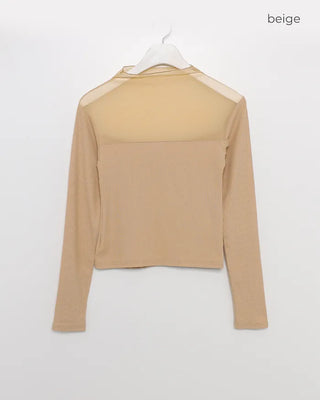V-neck see-through bicolor T-shirt