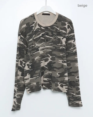 Camouflage Waffle Henley Neck T-Shirt