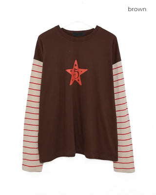 Vintage star print sleeve striped T-shirt