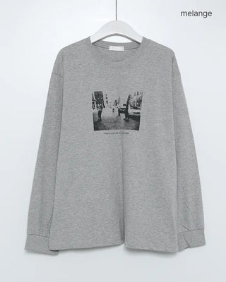 Photo print long-sleeved T-shirt