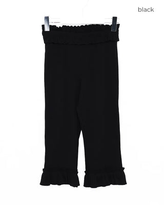 Frilled hem ribbed capri leggings pants