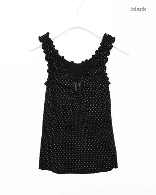 Pindot Ribbon Gathered Elastic Tank Top