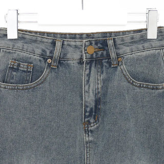 Front slit denim long skirt