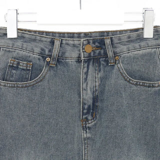 Slit Washed Denim Long Skirt