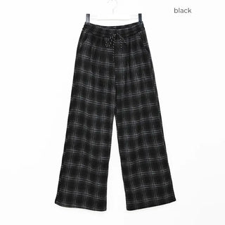 (Unisex) Fleece-lined checkered wide-leg pants