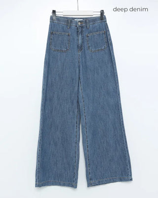 Front patch pocket wide-fit denim pants