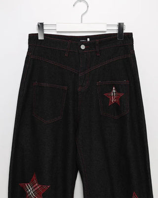 Check Star Patch Point Denim Pants
