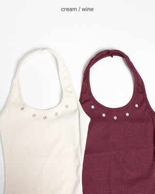 Eyelet halter neck sleeveless top