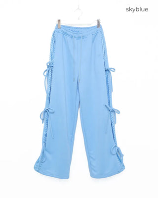 Dot Bicolor Ribbon Elastic Waist Pants