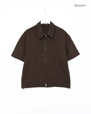 Cropped string check shirt
