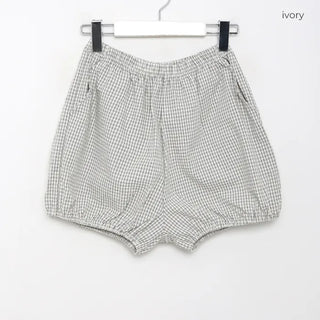 Checked pumpkin elastic waist shorts