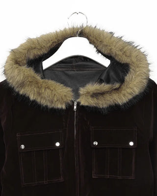 Velvet fur hooded cardigan