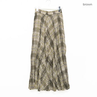 Checked flared wrinkle long skirt