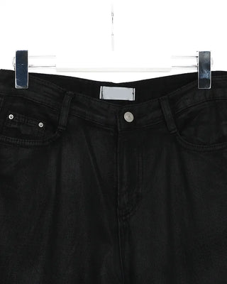 Coated black baggy denim pants