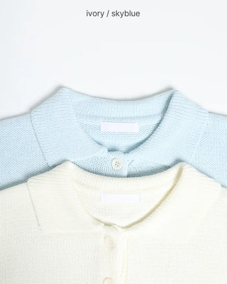 Color Button Point Short-Sleeve Knit