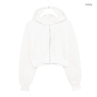 Basic Cropped Hooded Zip-Up