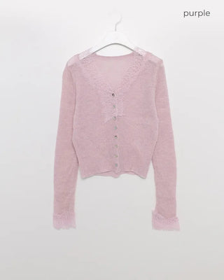 Lace-point V-neck cardigan
