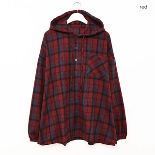 (Unisex) Check Hoodie Shirt Jacket