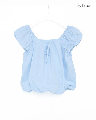 Shirred puff ribbon blouse