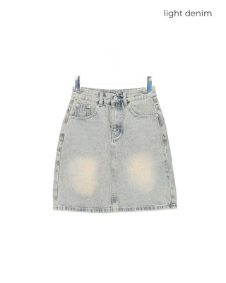 Washed denim midi skirt