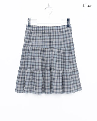 Tartan check tiered midi skirt