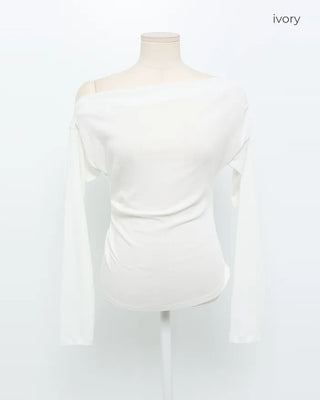 Asymmetrical Shoulder Shirring T-Shirt