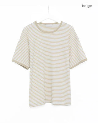 Bordered two-tone slim-fit short-sleeved T-shirt