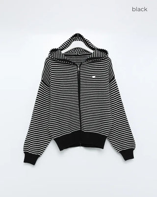 Striped Loose Fit Knit Hooded Parka