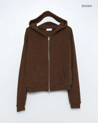 Zip-up knit hoodie