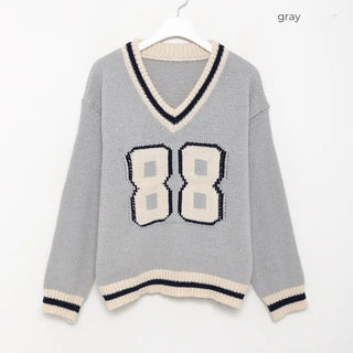 88 V-neck bicolor knit